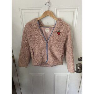 Hayden Girls EUC fuzzy Jacket size 11/12 Dusty Rose With Strawberry